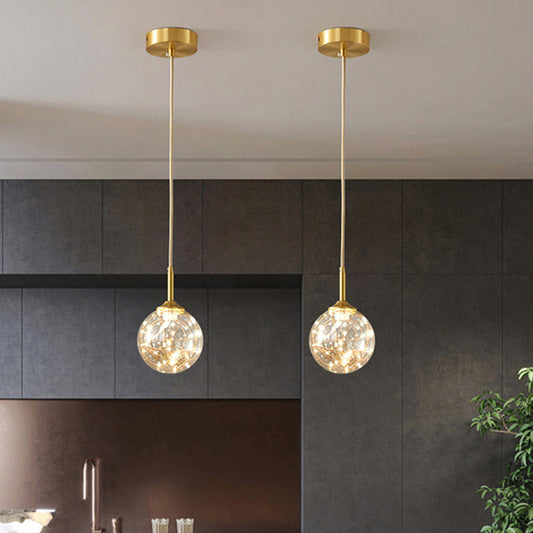 Modern Sphere Ceiling Pendant Glass Dining Room LED Suspension Lamp in Brass Cognac A Clearhalo 'Ceiling Lights' 'Modern Pendants' 'Modern' 'Pendant Lights' 'Pendants' Lighting' 2025835
