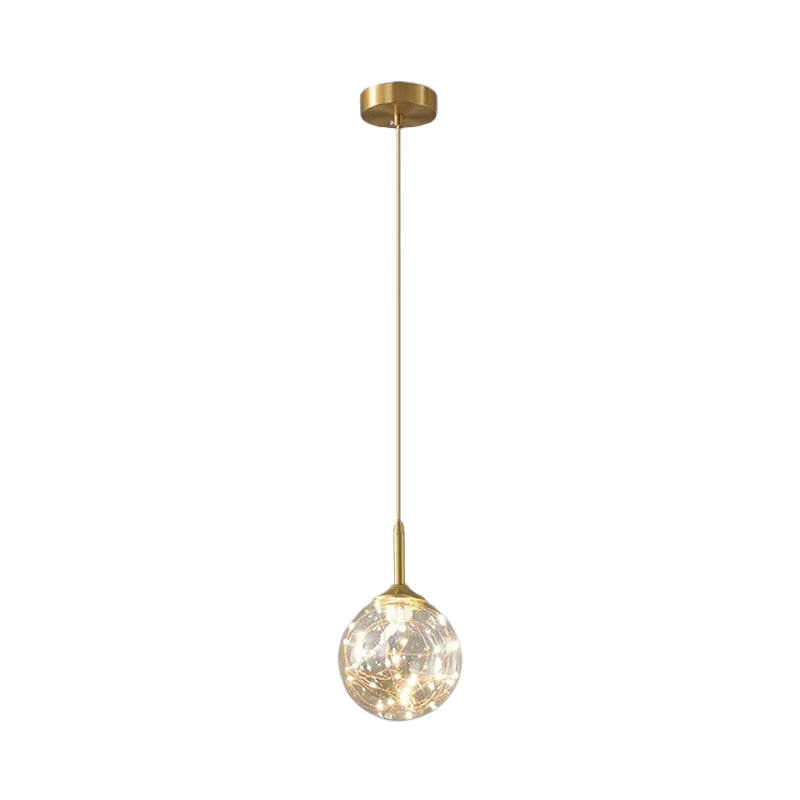 Modern Sphere Ceiling Pendant Glass Dining Room LED Suspension Lamp in Brass Clearhalo 'Ceiling Lights' 'Modern Pendants' 'Modern' 'Pendant Lights' 'Pendants' Lighting' 2025837