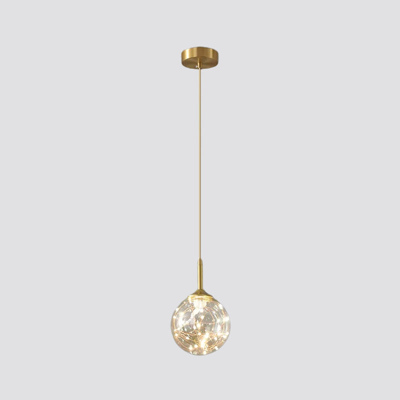 Modern Sphere Ceiling Pendant Glass Dining Room LED Suspension Lamp in Brass Clearhalo 'Ceiling Lights' 'Modern Pendants' 'Modern' 'Pendant Lights' 'Pendants' Lighting' 2025838