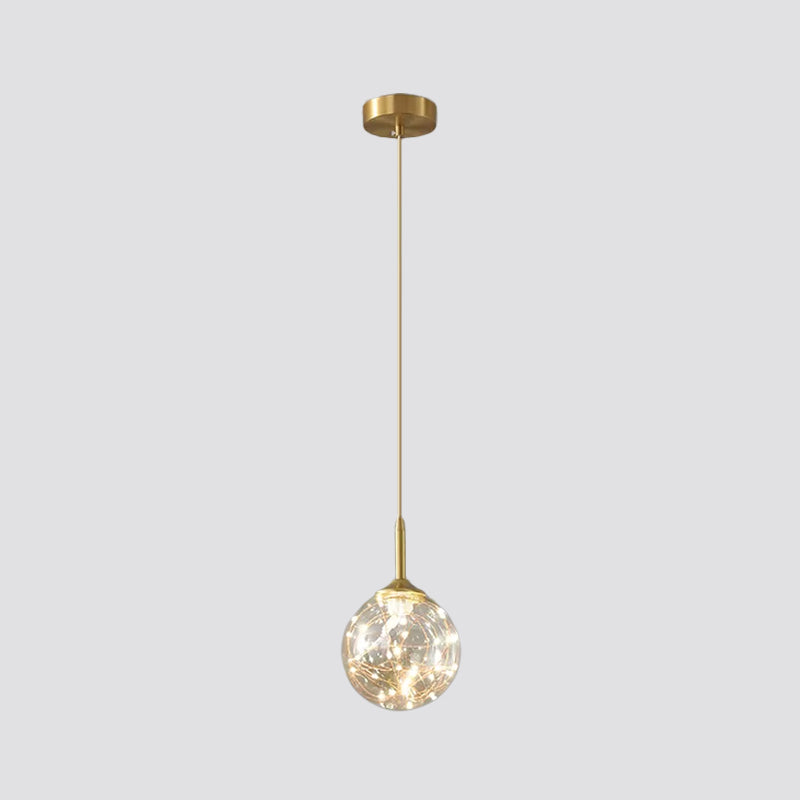 Modern Sphere Ceiling Pendant Glass Dining Room LED Suspension Lamp in Brass Clearhalo 'Ceiling Lights' 'Modern Pendants' 'Modern' 'Pendant Lights' 'Pendants' Lighting' 2025838