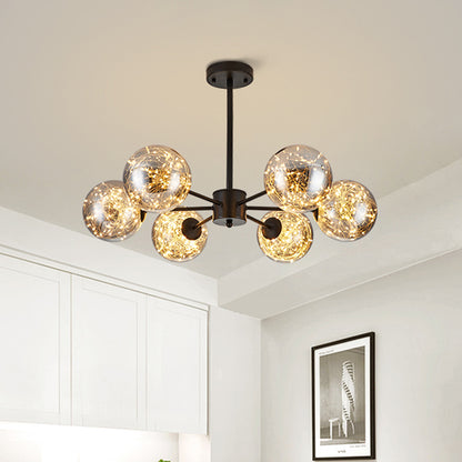 Global Pendant Chandelier Modernist Smoke Grey Glass LED Black Suspension Light with Inner Glowing String 6 Black Clearhalo 'Ceiling Lights' 'Chandeliers' 'Modern Chandeliers' 'Modern' Lighting' 2025850