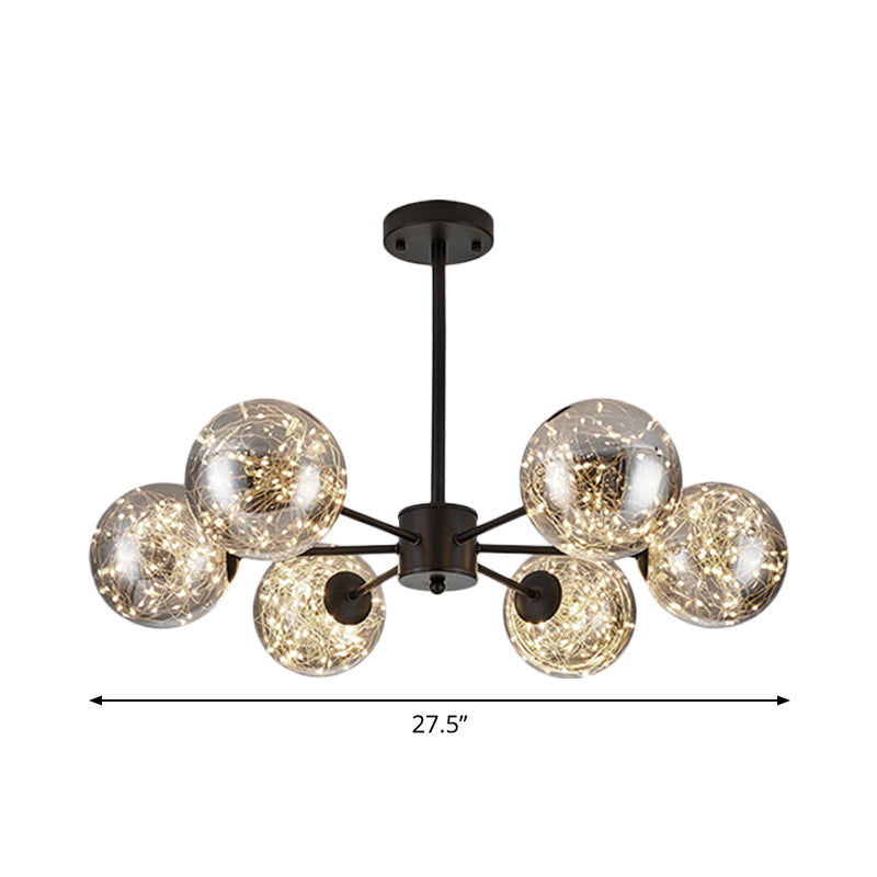 Global Pendant Chandelier Modernist Smoke Grey Glass LED Black Suspension Light with Inner Glowing String Clearhalo 'Ceiling Lights' 'Chandeliers' 'Modern Chandeliers' 'Modern' Lighting' 2025853