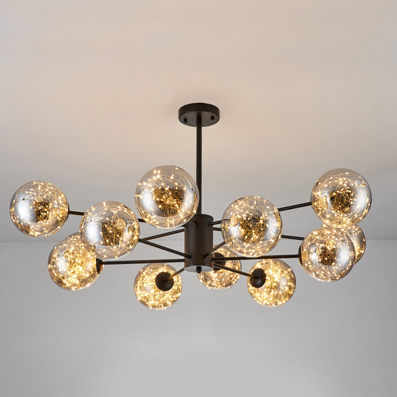 Global Pendant Chandelier Modernist Smoke Grey Glass LED Black Suspension Light with Inner Glowing String Clearhalo 'Ceiling Lights' 'Chandeliers' 'Modern Chandeliers' 'Modern' Lighting' 2025855