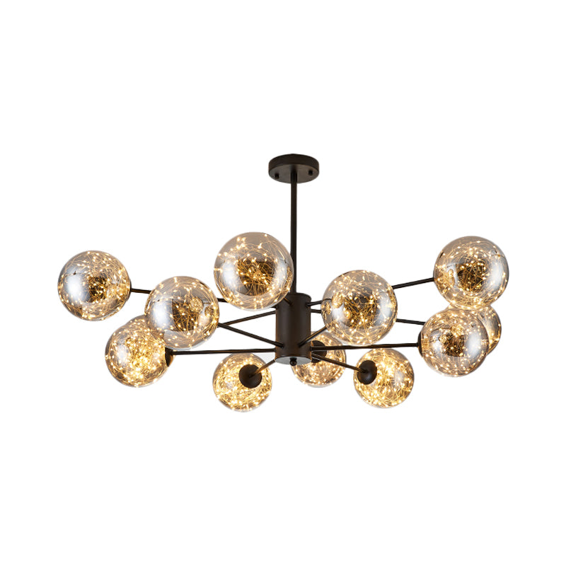 Global Pendant Chandelier Modernist Smoke Grey Glass LED Black Suspension Light with Inner Glowing String Clearhalo 'Ceiling Lights' 'Chandeliers' 'Modern Chandeliers' 'Modern' Lighting' 2025856