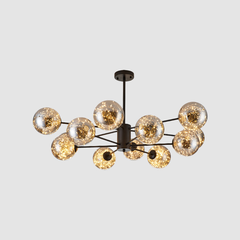 Global Pendant Chandelier Modernist Smoke Grey Glass LED Black Suspension Light with Inner Glowing String Clearhalo 'Ceiling Lights' 'Chandeliers' 'Modern Chandeliers' 'Modern' Lighting' 2025857