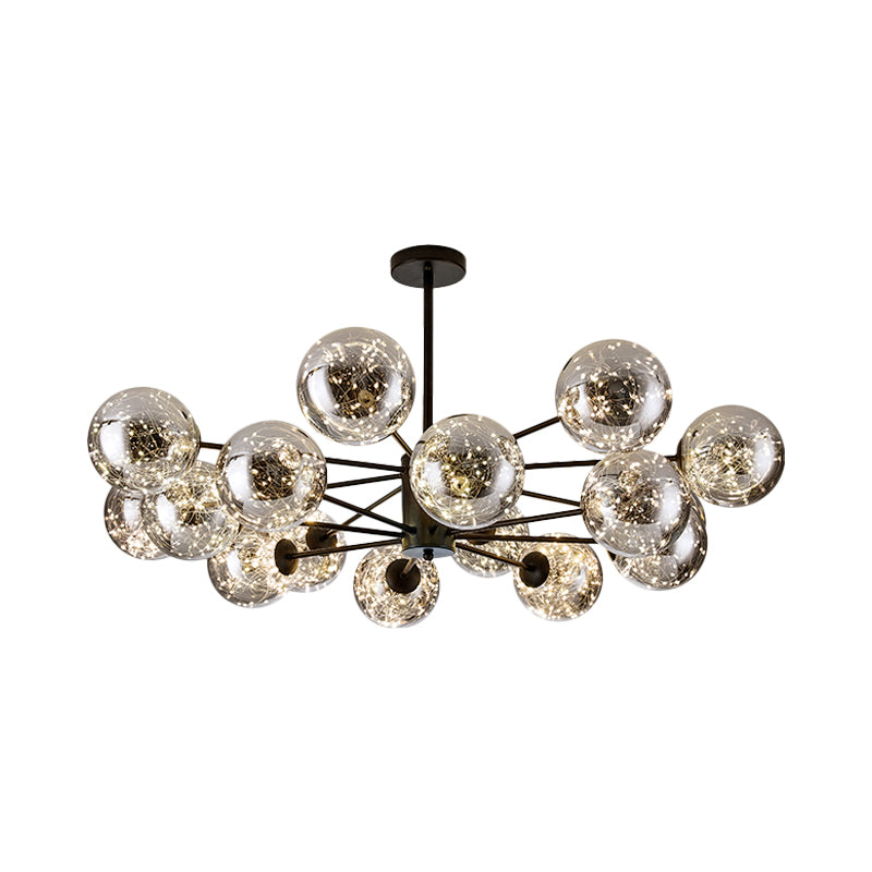 Global Pendant Chandelier Modernist Smoke Grey Glass LED Black Suspension Light with Inner Glowing String Clearhalo 'Ceiling Lights' 'Chandeliers' 'Modern Chandeliers' 'Modern' Lighting' 2025860