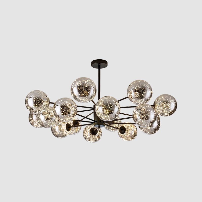 Global Pendant Chandelier Modernist Smoke Grey Glass LED Black Suspension Light with Inner Glowing String Clearhalo 'Ceiling Lights' 'Chandeliers' 'Modern Chandeliers' 'Modern' Lighting' 2025861