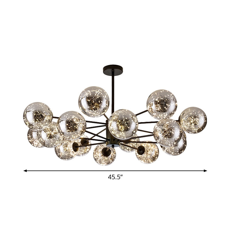 Global Pendant Chandelier Modernist Smoke Grey Glass LED Black Suspension Light with Inner Glowing String Clearhalo 'Ceiling Lights' 'Chandeliers' 'Modern Chandeliers' 'Modern' Lighting' 2025862