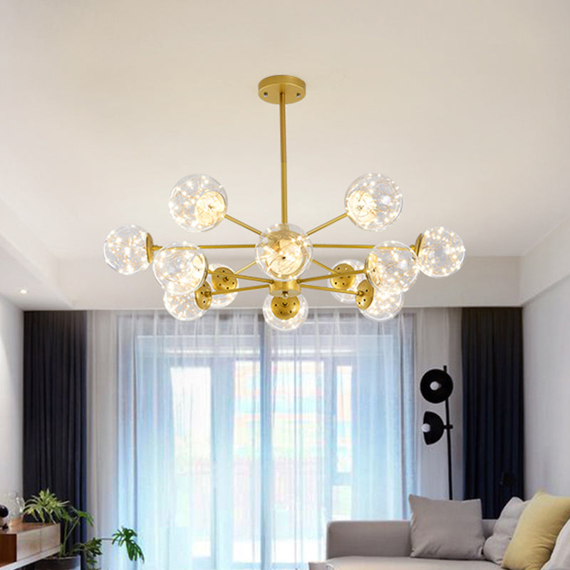 Round Hanging Chandelier Minimal Starry LED Glass Pendant Light Fixture with Radial Design 12 Gold Clearhalo 'Ceiling Lights' 'Chandeliers' 'Modern Chandeliers' 'Modern' Lighting' 2025863