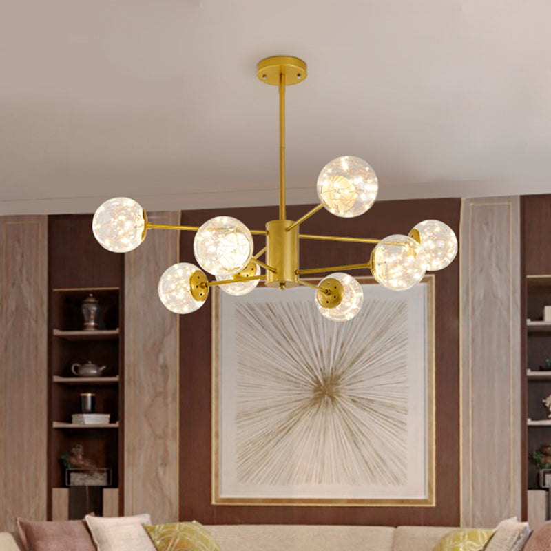 Round Hanging Chandelier Minimal Starry LED Glass Pendant Light Fixture with Radial Design 8 Gold Clearhalo 'Ceiling Lights' 'Chandeliers' 'Modern Chandeliers' 'Modern' Lighting' 2025869