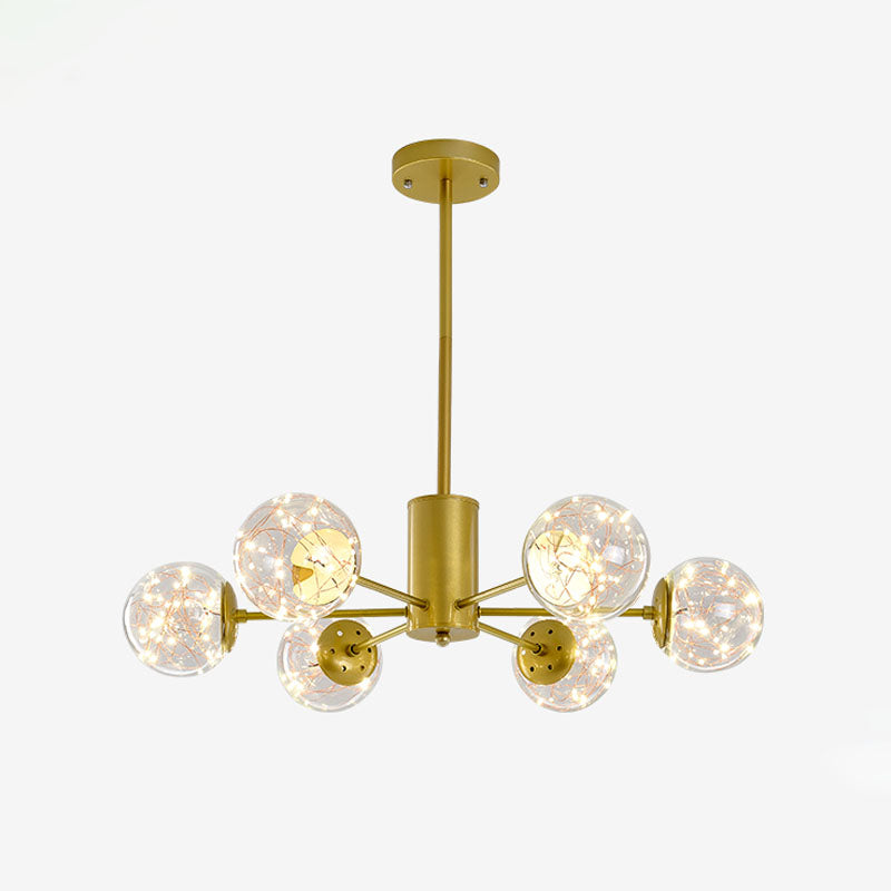 Round Hanging Chandelier Minimal Starry LED Glass Pendant Light Fixture with Radial Design 6 Gold Clearhalo 'Ceiling Lights' 'Chandeliers' 'Modern Chandeliers' 'Modern' Lighting' 2025876