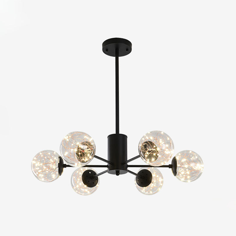 Round Hanging Chandelier Minimal Starry LED Glass Pendant Light Fixture with Radial Design 6 Black Clearhalo 'Ceiling Lights' 'Chandeliers' 'Modern Chandeliers' 'Modern' Lighting' 2025877