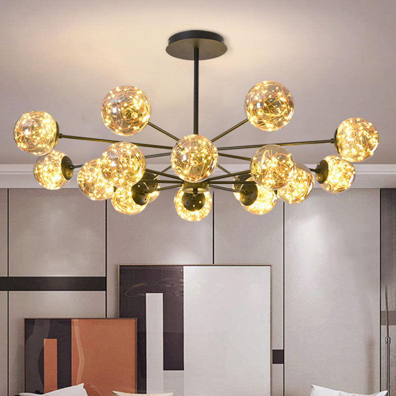 Simplicity Ceiling Chandelier Black Spherical Pendulum Light with Glass Shade for Dining Room 16 Clearhalo 'Ceiling Lights' 'Chandeliers' 'Modern Chandeliers' 'Modern' Lighting' 2025878