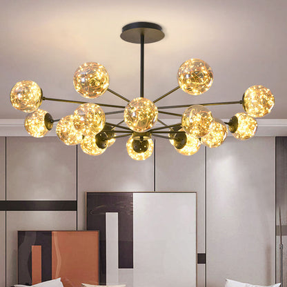 Simplicity Ceiling Chandelier Black Spherical Pendulum Light with Glass Shade for Dining Room 16 Clearhalo 'Ceiling Lights' 'Chandeliers' 'Modern Chandeliers' 'Modern' Lighting' 2025878