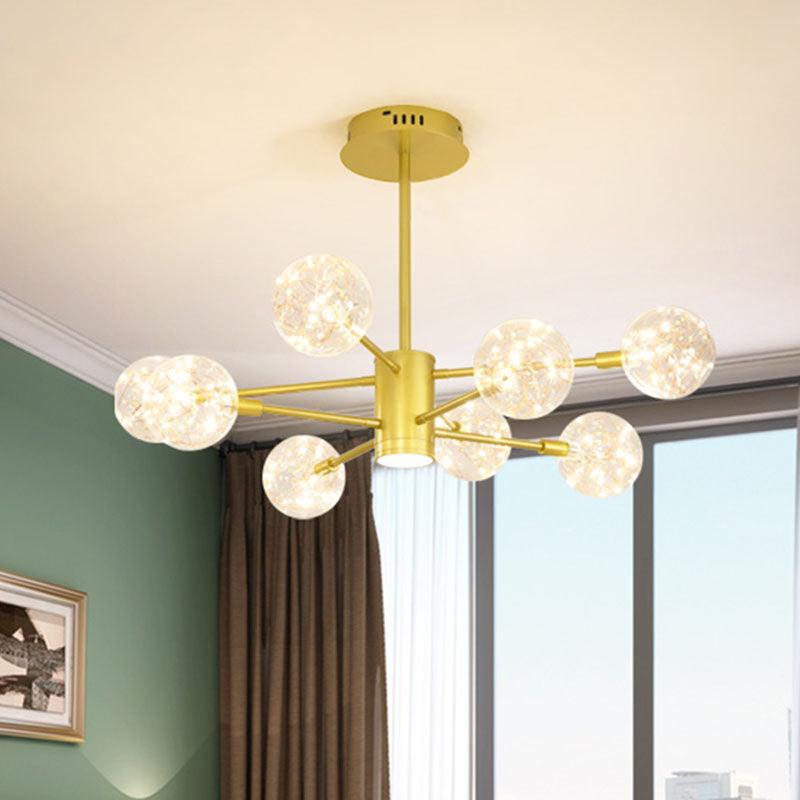 Starburst Hanging Ceiling Light Modern Metal Living Room LED Chandelier with Orb Glass Shade 8 Gold Clearhalo 'Ceiling Lights' 'Chandeliers' 'Glass shade' 'Glass' 'Modern Chandeliers' 'Modern' Lighting' 2025891