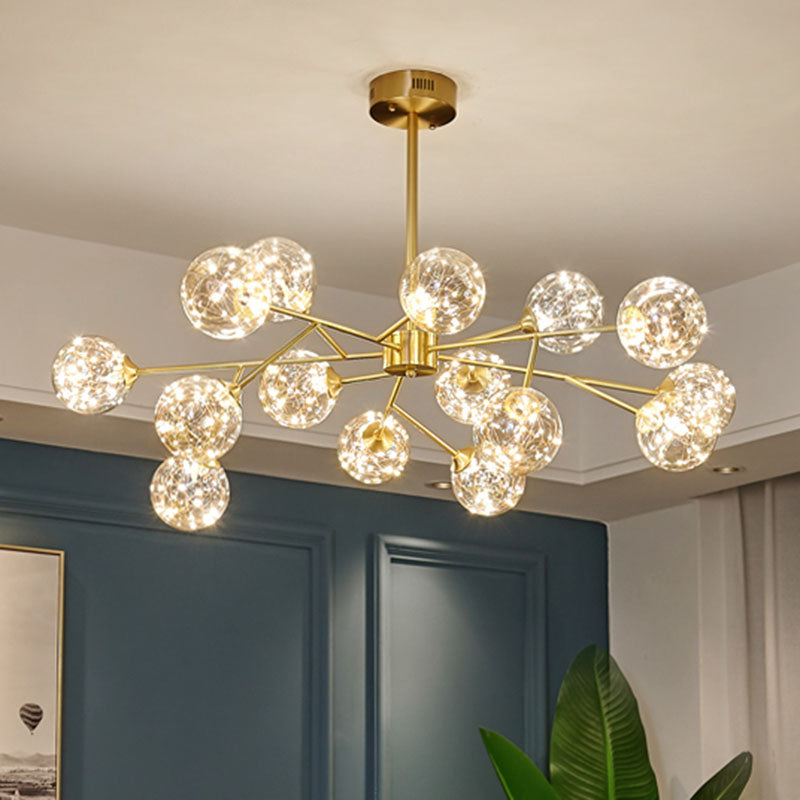 Minimalist Ball Chandelier Lighting Cognac Glass Starry LED Bedroom Hanging Pendant Light Gold Clearhalo 'Ceiling Lights' 'Chandeliers' 'Modern Chandeliers' 'Modern' Lighting' 2025895