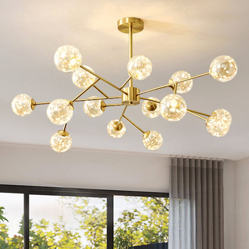 Minimalist Ball Chandelier Lighting Cognac Glass Starry LED Bedroom Hanging Pendant Light Clearhalo 'Ceiling Lights' 'Chandeliers' 'Modern Chandeliers' 'Modern' Lighting' 2025896