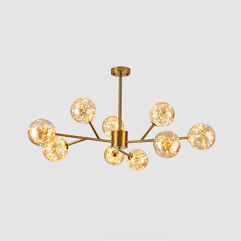 Minimalist Ball Chandelier Lighting Cognac Glass Starry LED Bedroom Hanging Pendant Light Clearhalo 'Ceiling Lights' 'Chandeliers' 'Modern Chandeliers' 'Modern' Lighting' 2025900