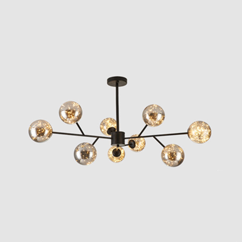 Minimalist Ball Chandelier Lighting Cognac Glass Starry LED Bedroom Hanging Pendant Light Clearhalo 'Ceiling Lights' 'Chandeliers' 'Modern Chandeliers' 'Modern' Lighting' 2025905