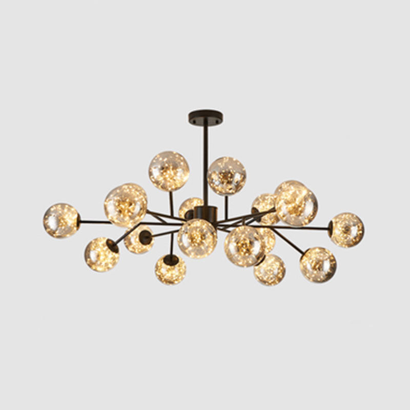 Minimalist Ball Chandelier Lighting Cognac Glass Starry LED Bedroom Hanging Pendant Light Clearhalo 'Ceiling Lights' 'Chandeliers' 'Modern Chandeliers' 'Modern' Lighting' 2025907