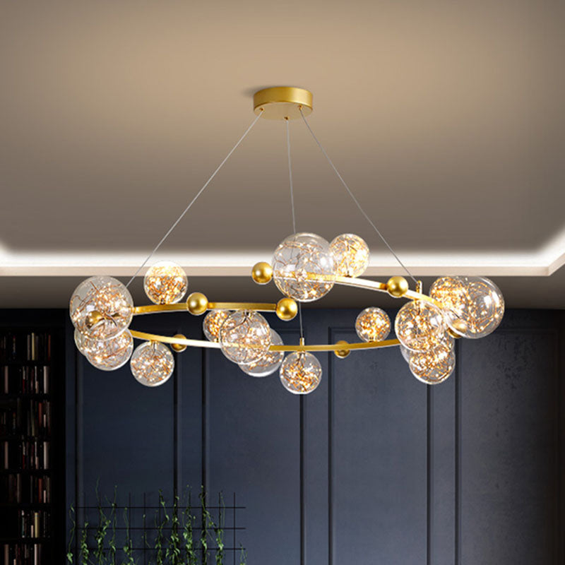 Clear Glass Orb Chandelier Lamp Contemporary LED Down Lighting with Glowing String 18 Gold Clearhalo 'Ceiling Lights' 'Chandeliers' 'Glass shade' 'Glass' 'Modern Chandeliers' 'Modern' Lighting' 2025909