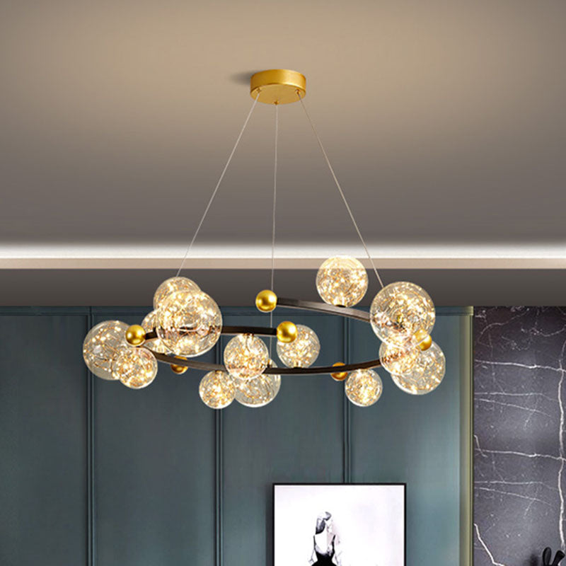 Clear Glass Orb Chandelier Lamp Contemporary LED Down Lighting with Glowing String Clearhalo 'Ceiling Lights' 'Chandeliers' 'Glass shade' 'Glass' 'Modern Chandeliers' 'Modern' Lighting' 2025916