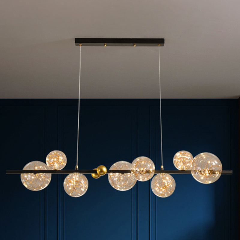 Clear Glass Orb Chandelier Lamp Contemporary LED Down Lighting with Glowing String 8 Gold-Black Clearhalo 'Ceiling Lights' 'Chandeliers' 'Glass shade' 'Glass' 'Modern Chandeliers' 'Modern' Lighting' 2025918