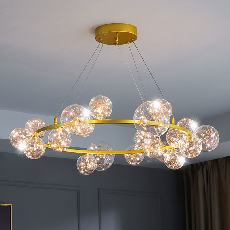Orb Bedroom Hanging Chandelier Clear Glass Starry LED Modern Ceiling Suspension Lamp in Gold Clearhalo 'Ceiling Lights' 'Chandeliers' 'Glass shade' 'Glass' 'Modern Chandeliers' 'Modern' Lighting' 2025921