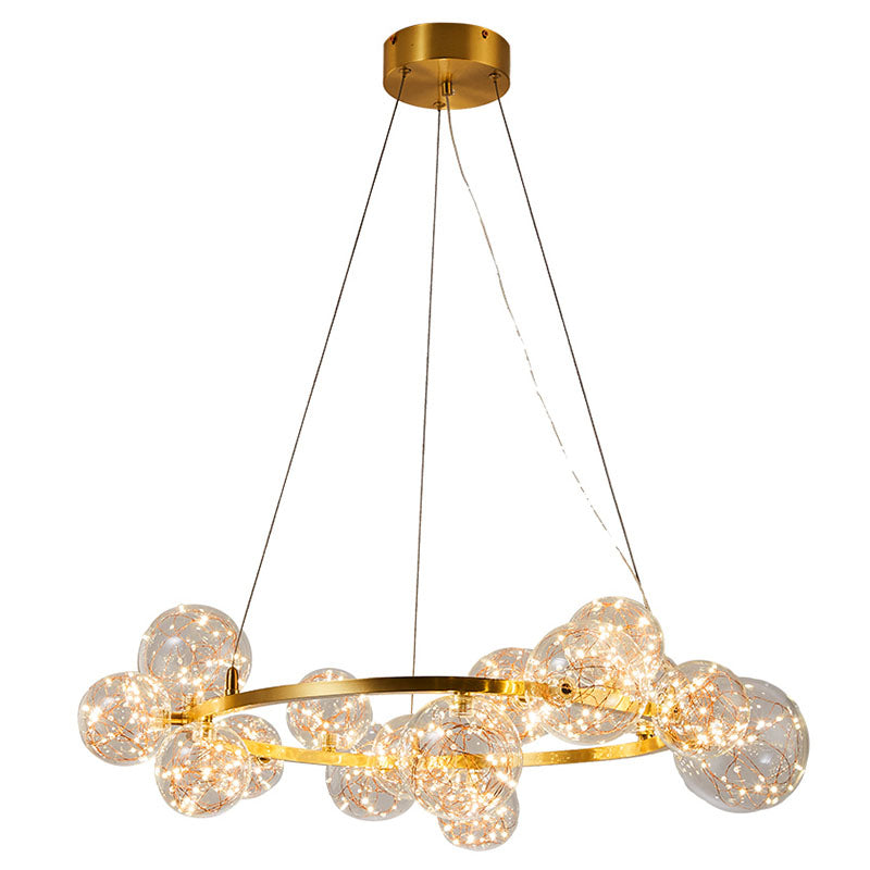 Orb Bedroom Hanging Chandelier Clear Glass Starry LED Modern Ceiling Suspension Lamp in Gold Clearhalo 'Ceiling Lights' 'Chandeliers' 'Glass shade' 'Glass' 'Modern Chandeliers' 'Modern' Lighting' 2025925