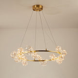 Orb Bedroom Hanging Chandelier Clear Glass Starry LED Modern Ceiling Suspension Lamp in Gold 20 Gold Clearhalo 'Ceiling Lights' 'Chandeliers' 'Glass shade' 'Glass' 'Modern Chandeliers' 'Modern' Lighting' 2025927