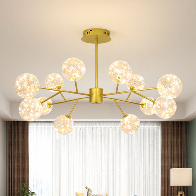 Gold Spherical Ceiling Chandelier Modern Style Clear Glass LED Starry Pendant Light Kit 12 Gold Clearhalo 'Ceiling Lights' 'Chandeliers' 'Glass shade' 'Glass' 'Modern Chandeliers' 'Modern' Lighting' 2025972
