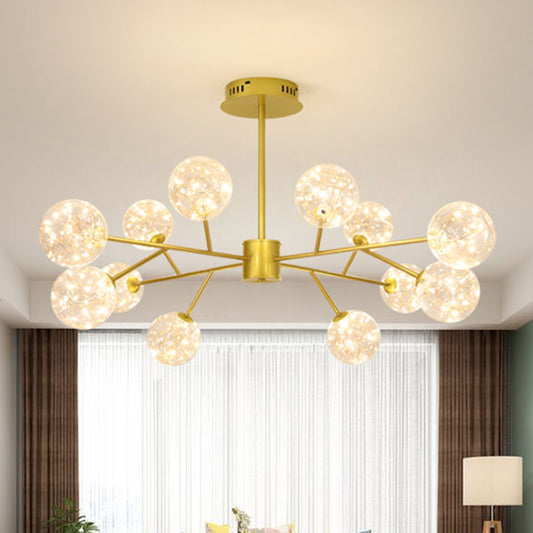 Gold Spherical Ceiling Chandelier Modern Style Clear Glass LED Starry Pendant Light Kit 12 Gold Clearhalo 'Ceiling Lights' 'Chandeliers' 'Glass shade' 'Glass' 'Modern Chandeliers' 'Modern' Lighting' 2025972