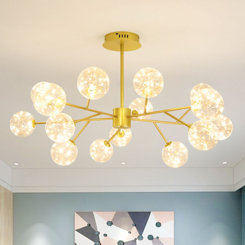 Gold Spherical Ceiling Chandelier Modern Style Clear Glass LED Starry Pendant Light Kit 15 Gold Clearhalo 'Ceiling Lights' 'Chandeliers' 'Glass shade' 'Glass' 'Modern Chandeliers' 'Modern' Lighting' 2025973