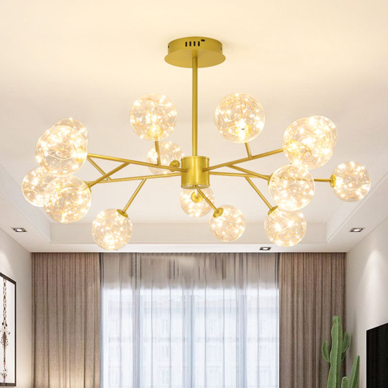 Gold Spherical Ceiling Chandelier Modern Style Clear Glass LED Starry Pendant Light Kit Clearhalo 'Ceiling Lights' 'Chandeliers' 'Glass shade' 'Glass' 'Modern Chandeliers' 'Modern' Lighting' 2025974