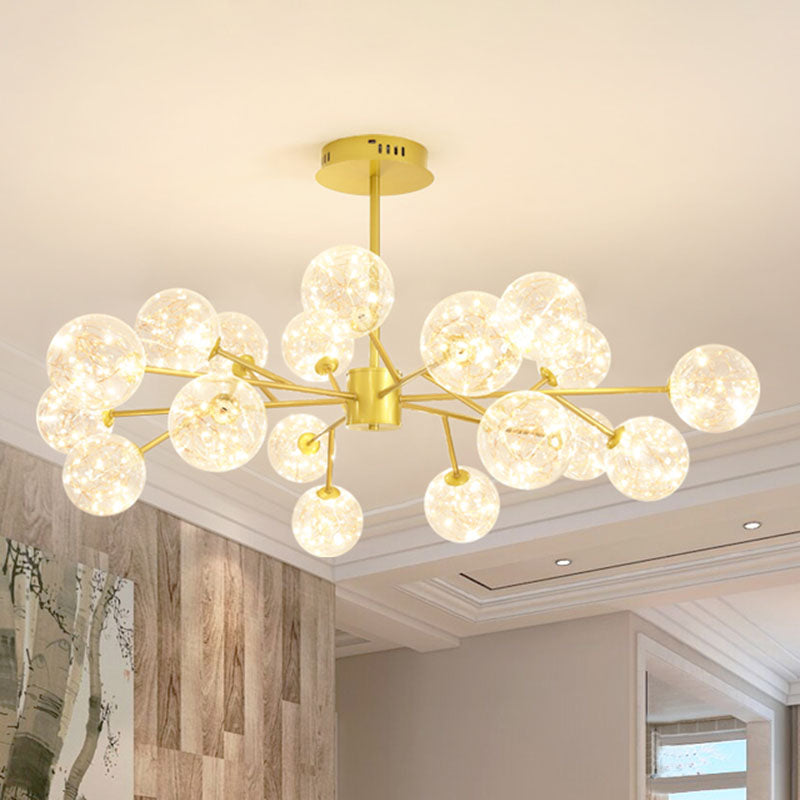 Gold Spherical Ceiling Chandelier Modern Style Clear Glass LED Starry Pendant Light Kit 18 Gold Clearhalo 'Ceiling Lights' 'Chandeliers' 'Glass shade' 'Glass' 'Modern Chandeliers' 'Modern' Lighting' 2025975