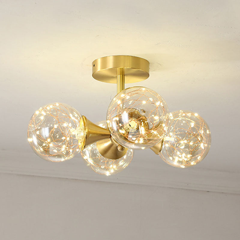 Simple LED Pendant Chandelier Brass Sphere Starry Hanging Lighting with Glass Shade Clearhalo 'Ceiling Lights' 'Chandeliers' 'Modern Chandeliers' 'Modern' Lighting' 2025982