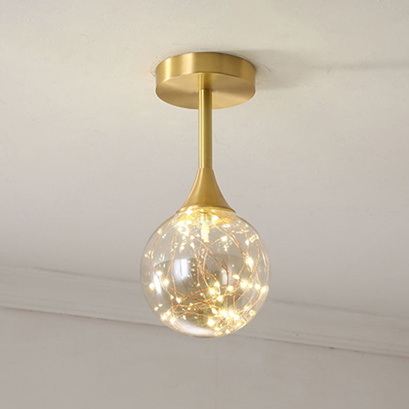 Simple LED Pendant Chandelier Brass Sphere Starry Hanging Lighting with Glass Shade 1 Cognac Clearhalo 'Ceiling Lights' 'Chandeliers' 'Modern Chandeliers' 'Modern' Lighting' 2025984