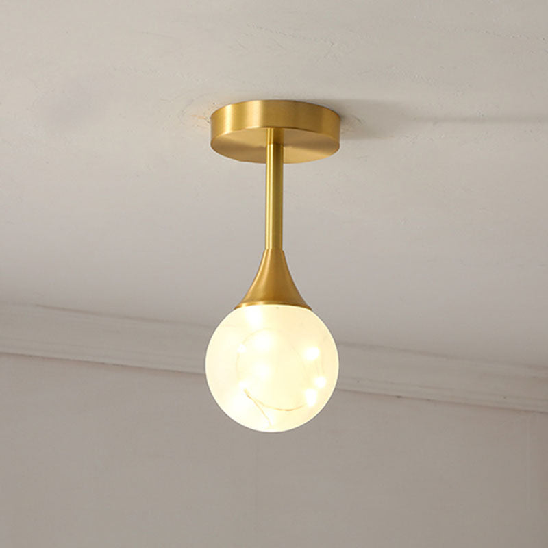 Simple LED Pendant Chandelier Brass Sphere Starry Hanging Lighting with Glass Shade 1 Cream Clearhalo 'Ceiling Lights' 'Chandeliers' 'Modern Chandeliers' 'Modern' Lighting' 2025985