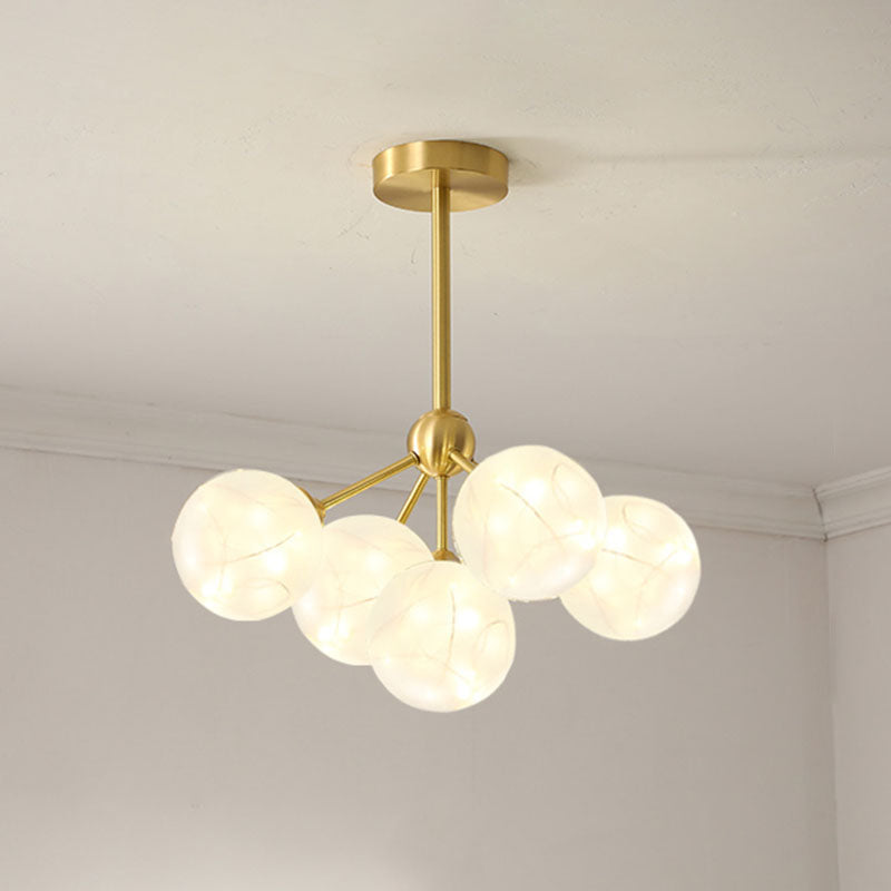 Simple LED Pendant Chandelier Brass Sphere Starry Hanging Lighting with Glass Shade 5 Cream Clearhalo 'Ceiling Lights' 'Chandeliers' 'Modern Chandeliers' 'Modern' Lighting' 2025988