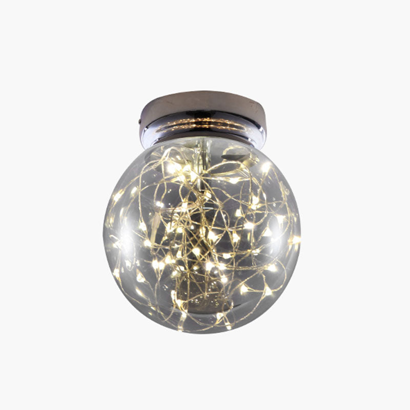 LED Kitchen Flush Mount Light Simple Stainless-Steel Starry Ceiling Lighting with Global Glass Shade Smoke Gray Flushmount Clearhalo 'Ceiling Lights' 'Close To Ceiling Lights' 'Close to ceiling' 'Flush mount' Lighting' 2026013