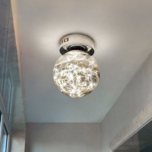 Glass Spherical Flush Mount Lamp Minimalistic LED Close to Ceiling Light for Porch Clearhalo 'Ceiling Lights' 'Close To Ceiling Lights' 'Close to ceiling' 'Flush mount' Lighting' 2026015