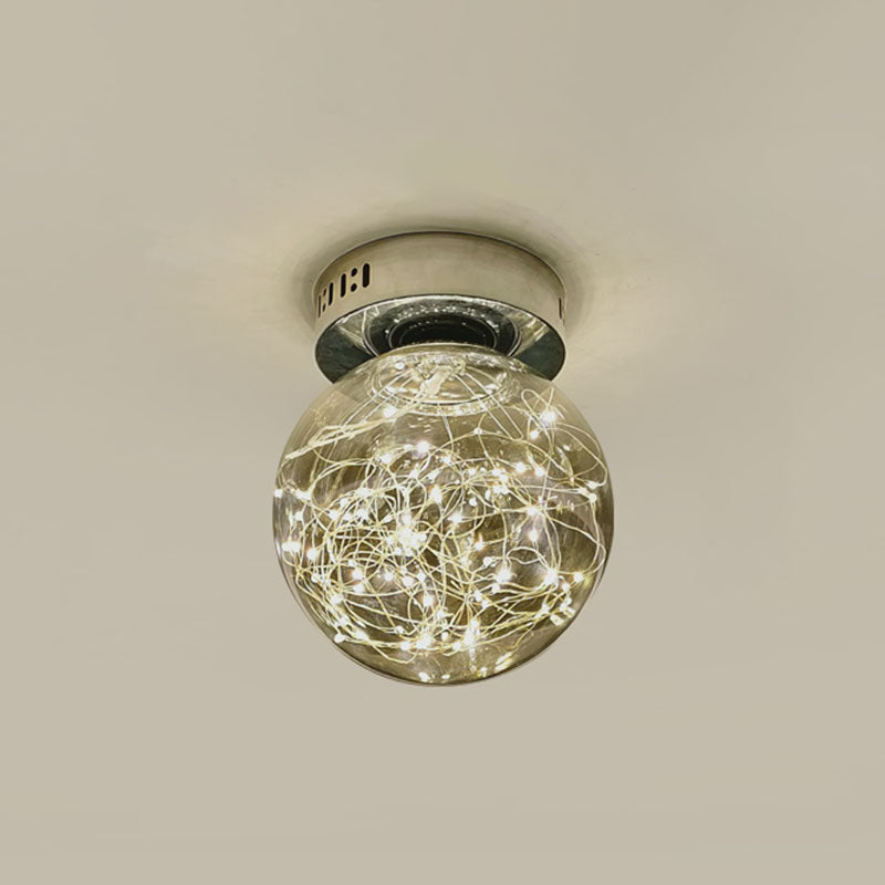 Glass Spherical Flush Mount Lamp Minimalistic LED Close to Ceiling Light for Porch Smoke Gray A Clearhalo 'Ceiling Lights' 'Close To Ceiling Lights' 'Close to ceiling' 'Flush mount' Lighting' 2026018
