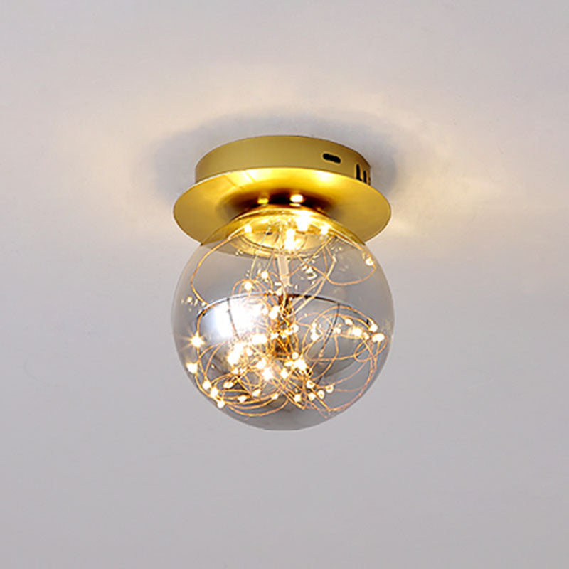 Glass Spherical Flush Mount Lamp Minimalistic LED Close to Ceiling Light for Porch Smoke Gray C Clearhalo 'Ceiling Lights' 'Close To Ceiling Lights' 'Close to ceiling' 'Flush mount' Lighting' 2026021