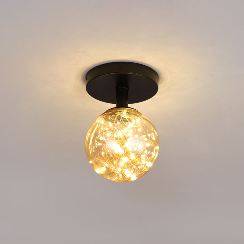 Glass Spherical Flush Mount Lamp Minimalistic LED Close to Ceiling Light for Porch Amber B Clearhalo 'Ceiling Lights' 'Close To Ceiling Lights' 'Close to ceiling' 'Flush mount' Lighting' 2026022