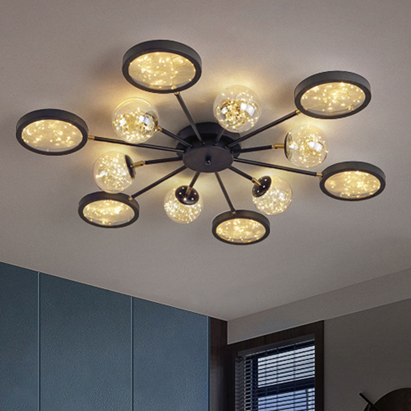 Sputnik Flush Mount Fixture Modernity Amber Glass Black Close to Ceiling Lamp with Glowing String Inside Clearhalo 'Ceiling Lights' 'Close To Ceiling Lights' 'Close to ceiling' 'Flush mount' Lighting' 2026030