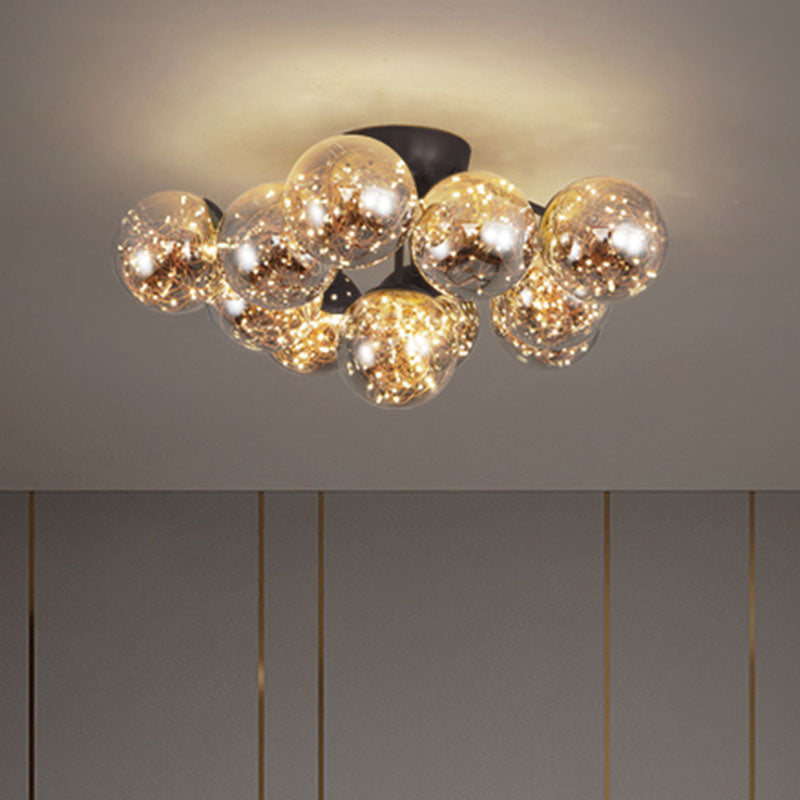 Ball Flushmount Light Modernist Smoke Grey Glass LED Starry Ceiling Lighting for Bedroom Clearhalo 'Ceiling Lights' 'Close To Ceiling Lights' 'Close to ceiling' 'Flush mount' Lighting' 2026037