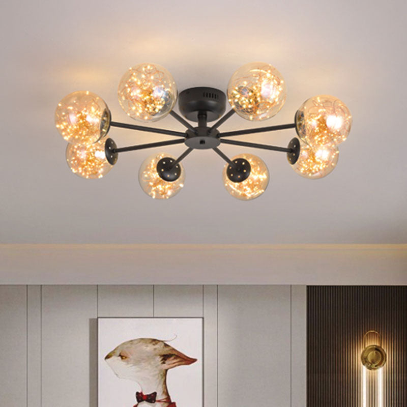 Simple LED Starry Semi Flush Mount Black Globe Ceiling Light Fixture with Glass Shade Clearhalo 'Ceiling Lights' 'Close To Ceiling Lights' 'Close to ceiling' 'Semi-flushmount' Lighting' 2026045