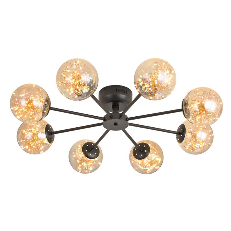 Simple LED Starry Semi Flush Mount Black Globe Ceiling Light Fixture with Glass Shade Clearhalo 'Ceiling Lights' 'Close To Ceiling Lights' 'Close to ceiling' 'Semi-flushmount' Lighting' 2026046