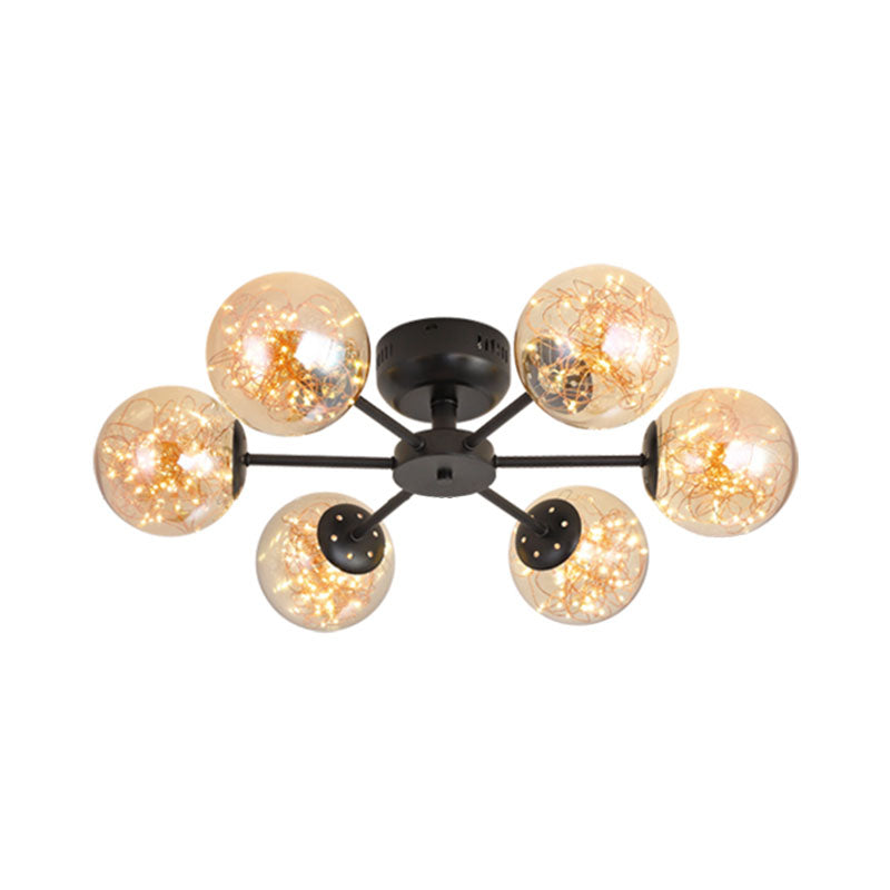 Simple LED Starry Semi Flush Mount Black Globe Ceiling Light Fixture with Glass Shade Clearhalo 'Ceiling Lights' 'Close To Ceiling Lights' 'Close to ceiling' 'Semi-flushmount' Lighting' 2026048