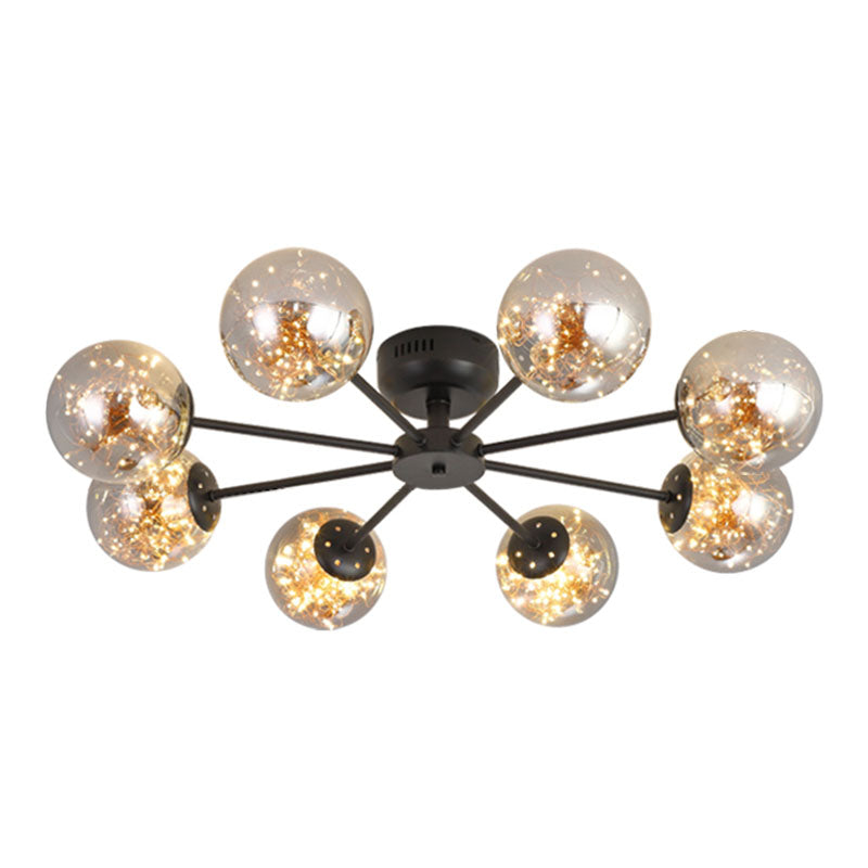 Simple LED Starry Semi Flush Mount Black Globe Ceiling Light Fixture with Glass Shade 8 Smoke Gray Clearhalo 'Ceiling Lights' 'Close To Ceiling Lights' 'Close to ceiling' 'Semi-flushmount' Lighting' 2026049